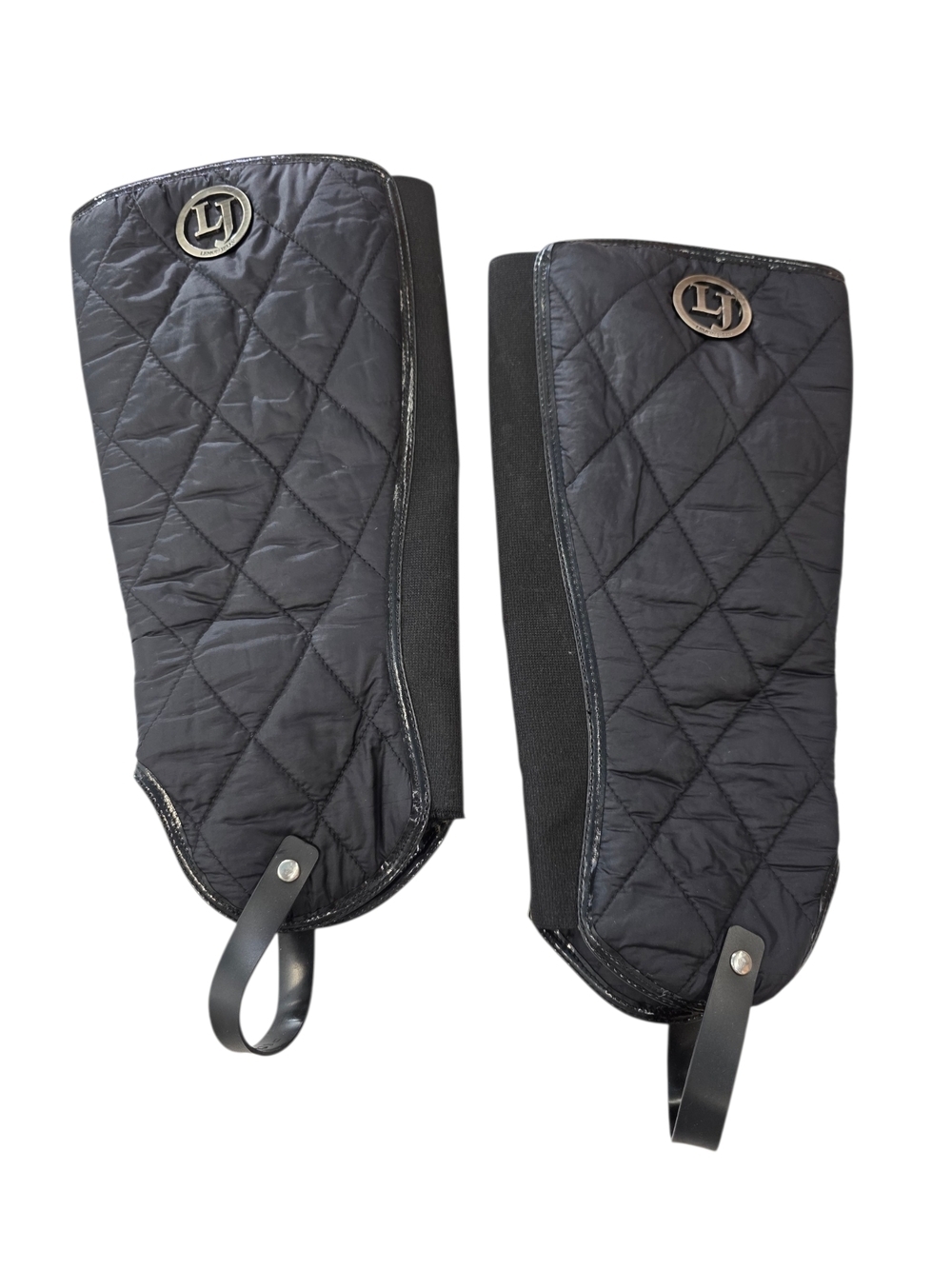 Lemon Jelly Black Quilted Equestrian Leg support with Logo